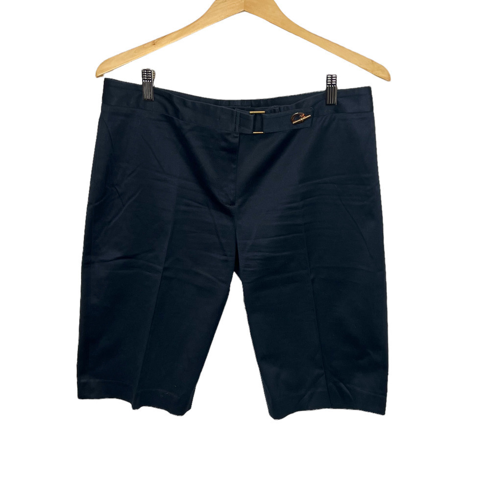 Magaschoni Women's Cotton Trouser Shorts Toggle Closure Navy 10 Nautical Preppy